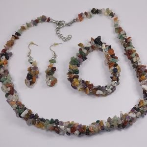 Multi color stone necklace, earrings, and bracelet set